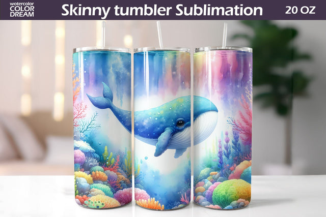 Cute Whale Tumbler Wrap | Sea Animal Tumbler Sublimation WatercolorColorDream 