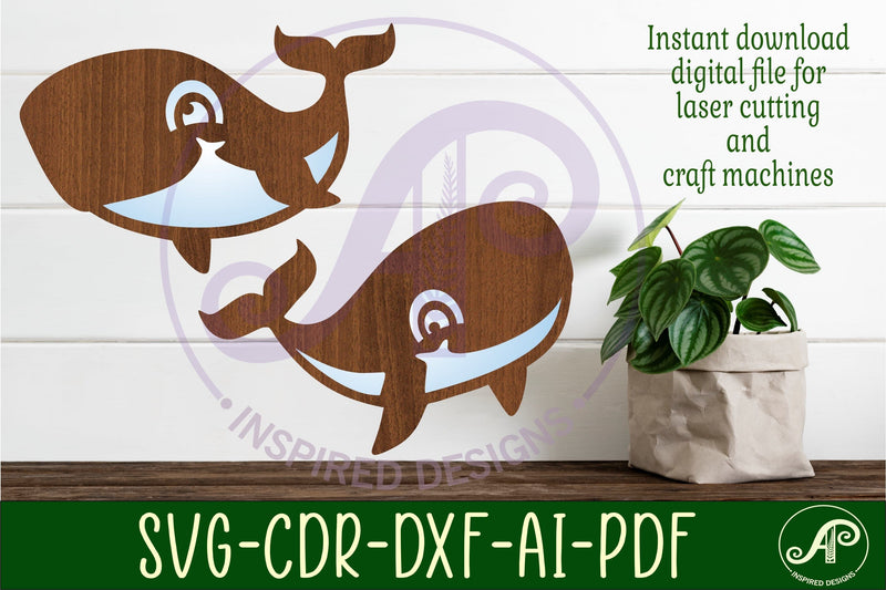 Cute whale two layer laser cut out SVG file SVG APInspireddesigns 