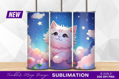 Cute white cat among stars and clouds Sublimation Regulrcrative 