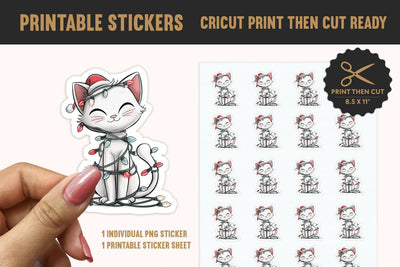 Cute White Cat Christmas Sticker PNG Sublimation BijouBay 
