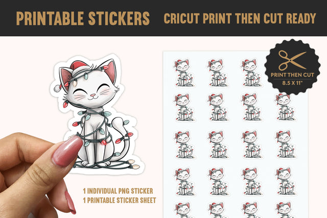 Cute White Cat Christmas Sticker PNG Sublimation BijouBay 