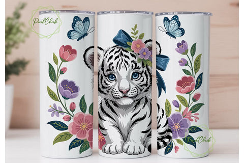 Cute White Tiger Cub 20oz Tumbler Wrap Sublimation PixelChick 