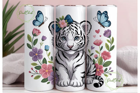 Cute White Tiger Cub 20oz Tumbler Wrap Sublimation PixelChick 