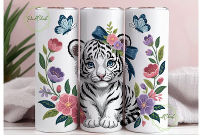 Cute White Tiger Cub 20oz Tumbler Wrap Sublimation PixelChick 