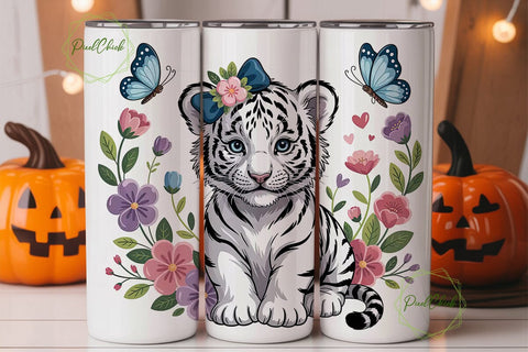 Cute White Tiger Cub 20oz Tumbler Wrap Sublimation PixelChick 