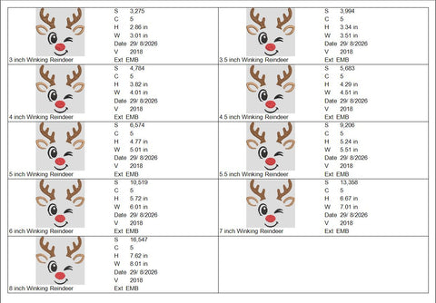 Cute Winking Reindeer Face Machine Embroidery Design – Christmas Rudolph Embroidery File Embroidery/Applique DESIGNS PatternFeed8 
