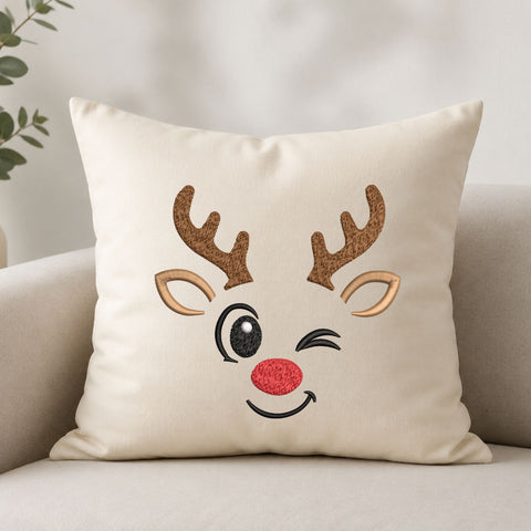 Cute Winking Reindeer Face Machine Embroidery Design – Christmas Rudolph Embroidery File Embroidery/Applique DESIGNS PatternFeed8 