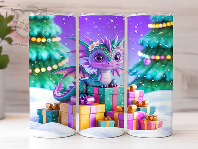 Cute Winter Baby Dragon Tumbler, Winter Dragon Pattern, Cute Dragon Design, 20Oz Sublimation Wrap, Snowy Dragon Art, Frost Dragon Texture, Tumbler Sublimation Sublimation Lara' s Designs 