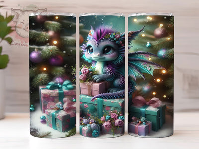 Cute Winter Baby Dragon Tumbler, Winter Dragon Pattern, Cute Dragon Design, 20Oz Sublimation Wrap, Snowy Dragon Art, Frost Dragon Texture, Tumbler Sublimation Sublimation Lara' s Designs 