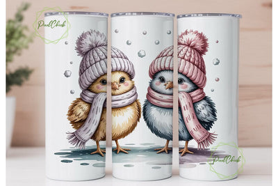 Cute Winter Chicks 20oz Tumbler Wrap Sublimation PixelChick 