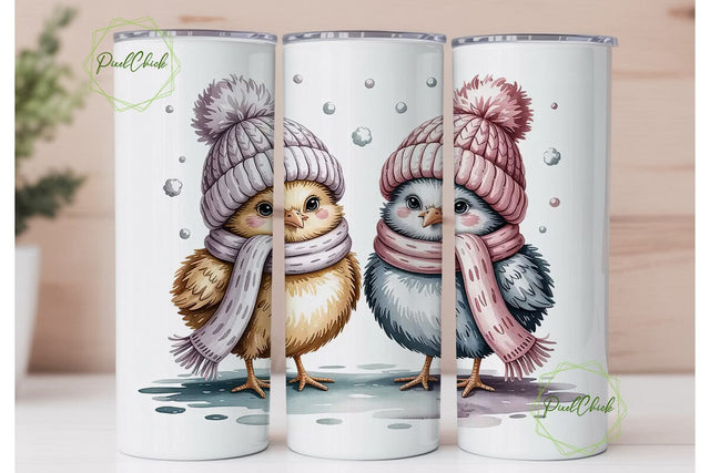 Cute Winter Chicks 20oz Tumbler Wrap Sublimation PixelChick 