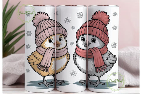 Cute Winter Chicks 20oz Tumbler Wrap Sublimation PixelChick 