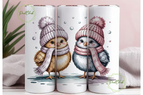 Cute Winter Chicks 20oz Tumbler Wrap Sublimation PixelChick 