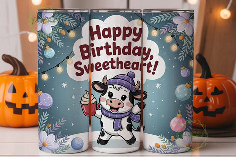 Cute Winter Cow 20oz Tumbler Wrap Sublimation PixelChick 
