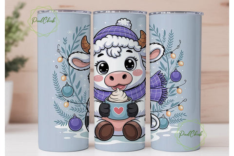Cute Winter Cow 20oz Tumbler Wrap Sublimation PixelChick 