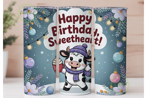 Cute Winter Cow 20oz Tumbler Wrap Sublimation PixelChick 