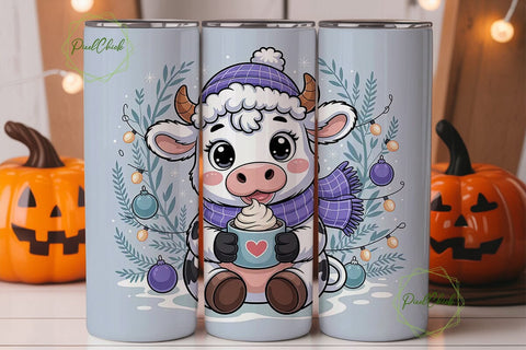 Cute Winter Cow 20oz Tumbler Wrap Sublimation PixelChick 