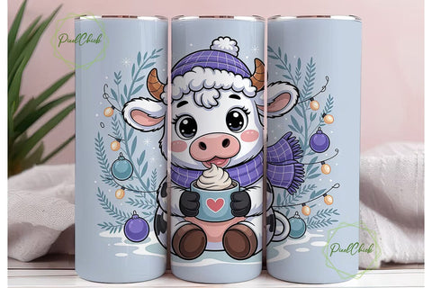Cute Winter Cow 20oz Tumbler Wrap Sublimation PixelChick 
