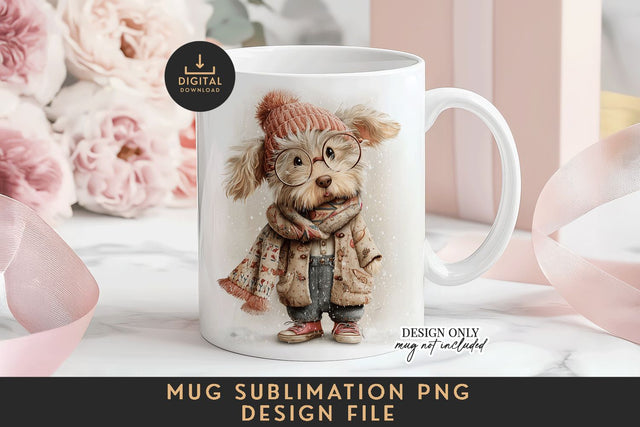 Cute Winter Dog Mug Sublimation PNG Full Wrap Sublimation BijouBay 