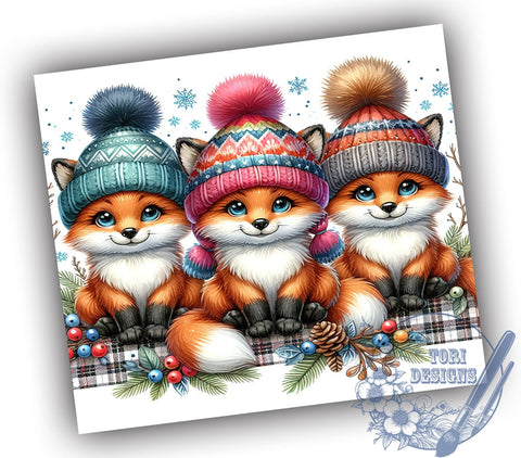 Cute Winter Fox, Pastel Pink Plaid, Christmas Tumbler, Holiday Design, Sublimation PNG, Festive Drinkware, Winter Decor, Adorable Holiday Gift Sublimation ToriDesigns 