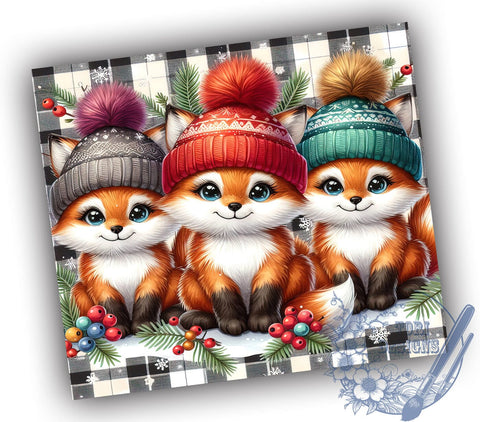 Cute Winter Fox, Pastel Pink Plaid, Christmas Tumbler, Holiday Design, Sublimation PNG, Festive Drinkware, Winter Decor, Adorable Holiday Gift Sublimation ToriDesigns 