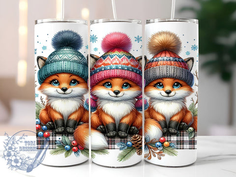 Cute Winter Fox, Pastel Pink Plaid, Christmas Tumbler, Holiday Design, Sublimation PNG, Festive Drinkware, Winter Decor, Adorable Holiday Gift Sublimation ToriDesigns 