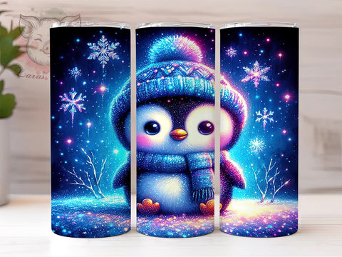 Cute Winter Glitter Penguin 20 oz Skinny Tumbler Sublimation Design, Straight & Tapered Tumbler Png, Penguin Tumbler Png, Digital Download PNG Sublimation Lara' s Designs 