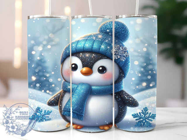 Cute Winter Glitter Penguin 20oz Skinny Tumbler PNG, Penguin Tumbler Sublimation Wrap, Straight & Tapered Tumbler Wrap, Instant Digital Download Sublimation ToriDesigns 
