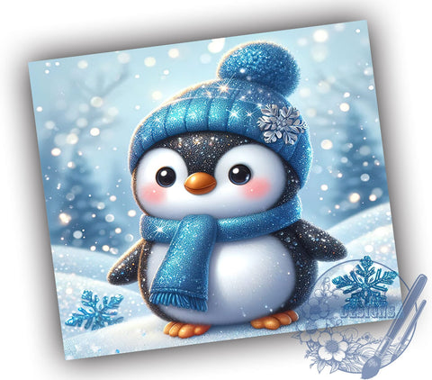 Cute Winter Glitter Penguin 20oz Skinny Tumbler PNG, Penguin Tumbler Sublimation Wrap, Straight & Tapered Tumbler Wrap, Instant Digital Download Sublimation ToriDesigns 