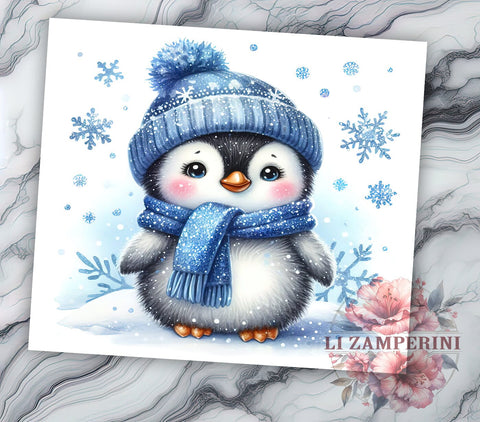 Cute Winter Glitter Penguin 20oz Tumbler Wrap PNG, Penguin Tumbler PNG Sublimation Design, Straight & Tapered Tumbler Wrap, Instant Digital Download Sublimation Li Zamperini 