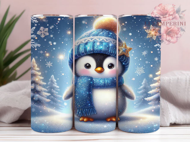 Cute Winter Glitter Penguin 20oz Tumbler Wrap PNG, Penguin Tumbler PNG Sublimation Design, Straight & Tapered Tumbler Wrap, Instant Digital Download Sublimation Li Zamperini 