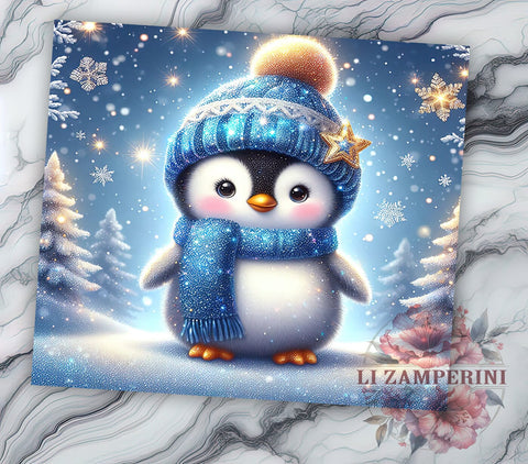 Cute Winter Glitter Penguin 20oz Tumbler Wrap PNG, Penguin Tumbler PNG Sublimation Design, Straight & Tapered Tumbler Wrap, Instant Digital Download Sublimation Li Zamperini 