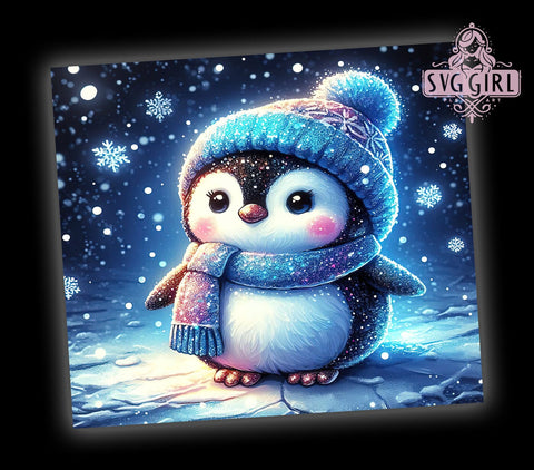 Cute Winter Glitter Penguin 20oz Tumbler Wrap Sublimation Design, Straight Tapered Tumbler Wrap, Cute Penguin Tumbler Png, Instant Digital Download Sublimation SvggirlplusArt 