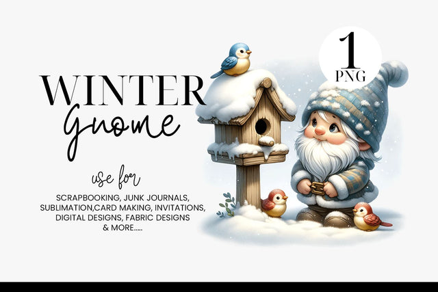 Cute Winter Gnome with Birdhouse Clipart PNG Sublimation BijouBay 