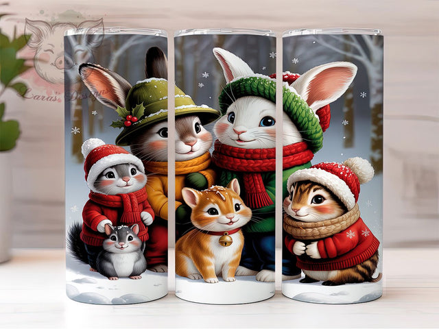 Cute Winter Holiday Animals Tumbler, Adorable Holiday Animals, Snowy Scene Design, 20Oz Wrap Design, Christmas Sublimation, Winter Animal Art, Festive Holiday Theme Sublimation Lara' s Designs 