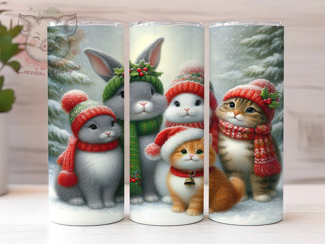 Cute Winter Holiday Animals Tumbler, Adorable Holiday Animals, Snowy Scene Design, 20Oz Wrap Design, Christmas Sublimation, Winter Animal Art, Festive Holiday Theme Sublimation Lara' s Designs 