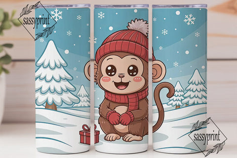 Cute Winter Monkey 20oz Tumbler Wrap Sublimation sassyprint 