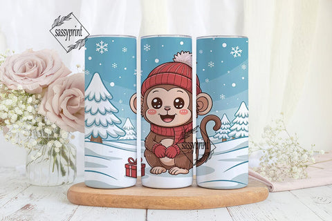 Cute Winter Monkey 20oz Tumbler Wrap Sublimation sassyprint 