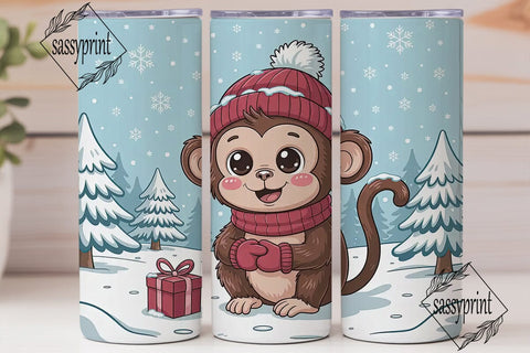 Cute Winter Monkey 20oz Tumbler Wrap Sublimation sassyprint 