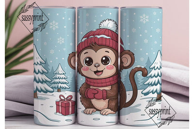 Cute Winter Monkey 20oz Tumbler Wrap Sublimation sassyprint 