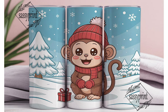 Cute Winter Monkey 20oz Tumbler Wrap Sublimation sassyprint 