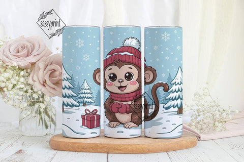 Cute Winter Monkey 20oz Tumbler Wrap Sublimation sassyprint 