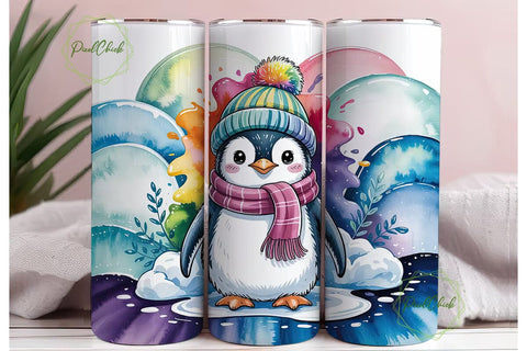 Cute Winter Penguin 20oz Tumbler Wrap Sublimation PixelChick 