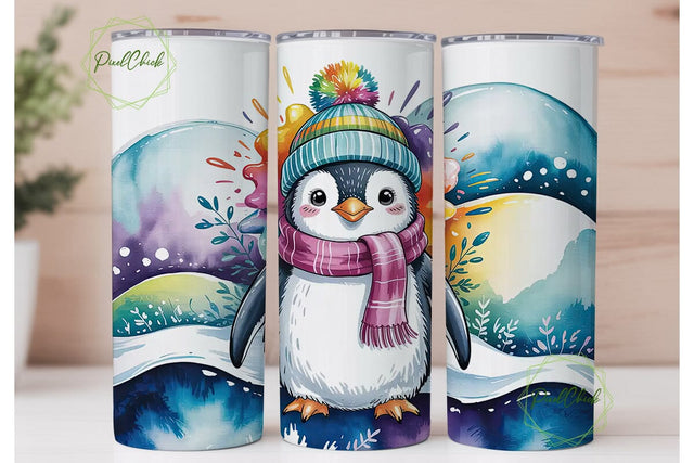 Cute Winter Penguin 20oz Tumbler Wrap Sublimation PixelChick 