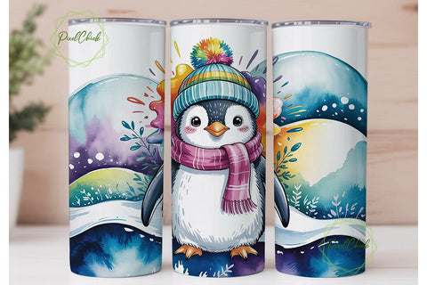 Cute Winter Penguin 20oz Tumbler Wrap Sublimation PixelChick 