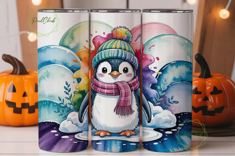 Cute Winter Penguin 20oz Tumbler Wrap Sublimation PixelChick 