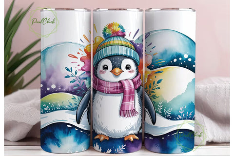 Cute Winter Penguin 20oz Tumbler Wrap Sublimation PixelChick 