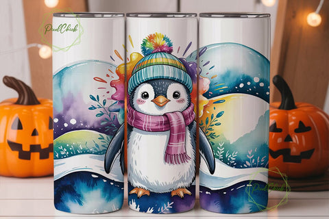 Cute Winter Penguin 20oz Tumbler Wrap Sublimation PixelChick 