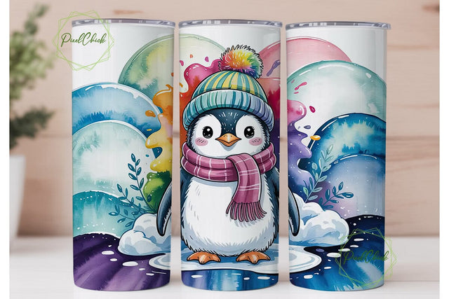 Cute Winter Penguin 20oz Tumbler Wrap Sublimation PixelChick 
