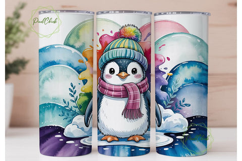 Cute Winter Penguin 20oz Tumbler Wrap Sublimation PixelChick 